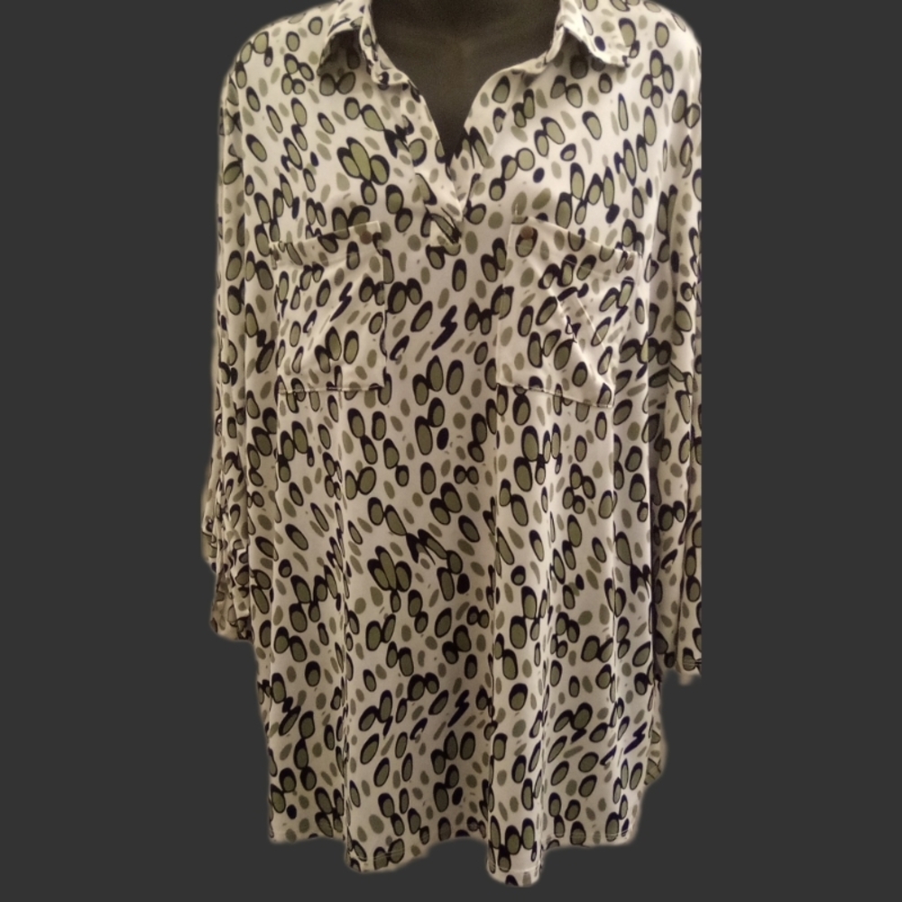 Collection B White and Brown Boxy Blouse with Notched Collar